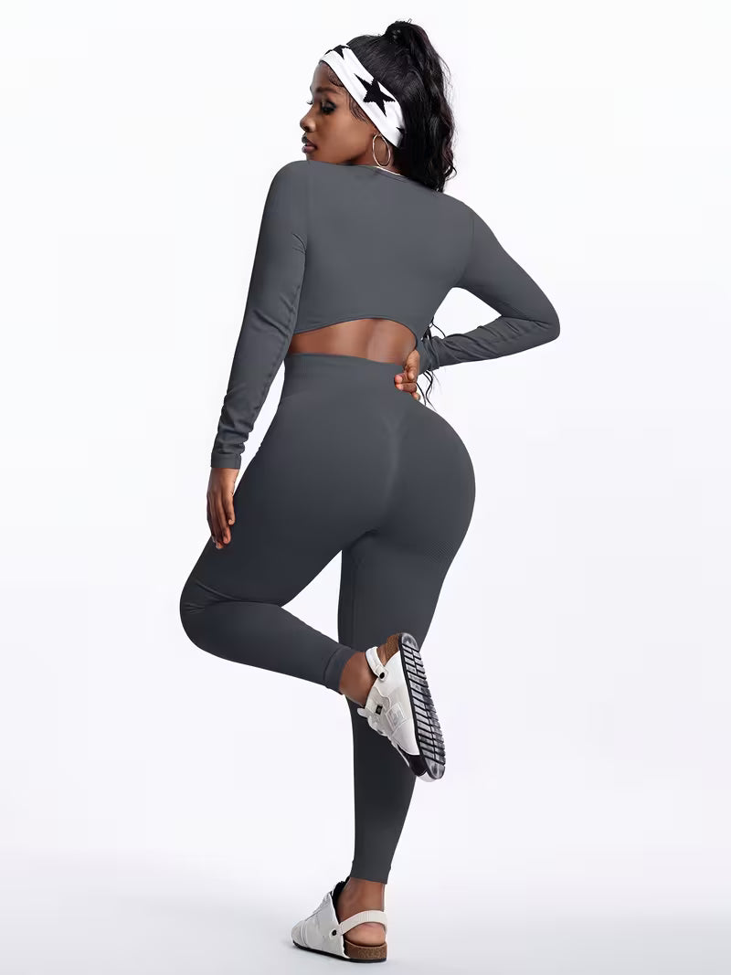 Stretch Seamless Round Neck And Leggings